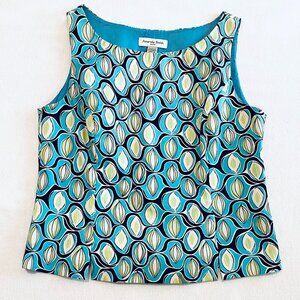 Amanda Smith top Women's 6 black blue chartreuse sleeveless vintage lined 60's